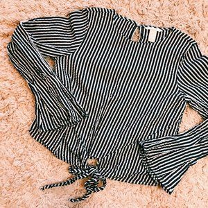 H&M Tie-Front Gray & White Striped Shirt